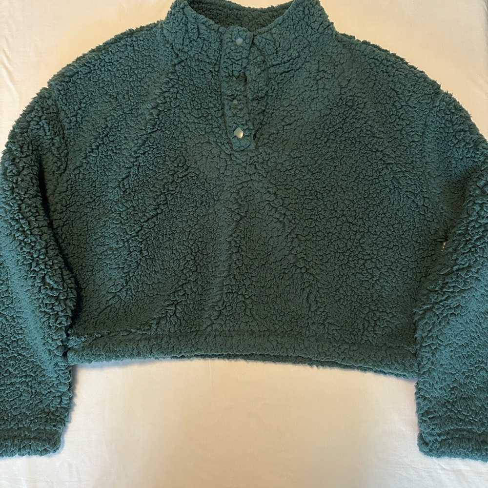 PacSun Simone Sherpa Henley Teddy Cropped Pullover